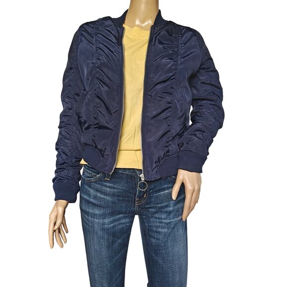 New Look Navy Bomber Jacket Women’s Size S Quilted Lined Zip Up Streetwear - Picture 1 of 4